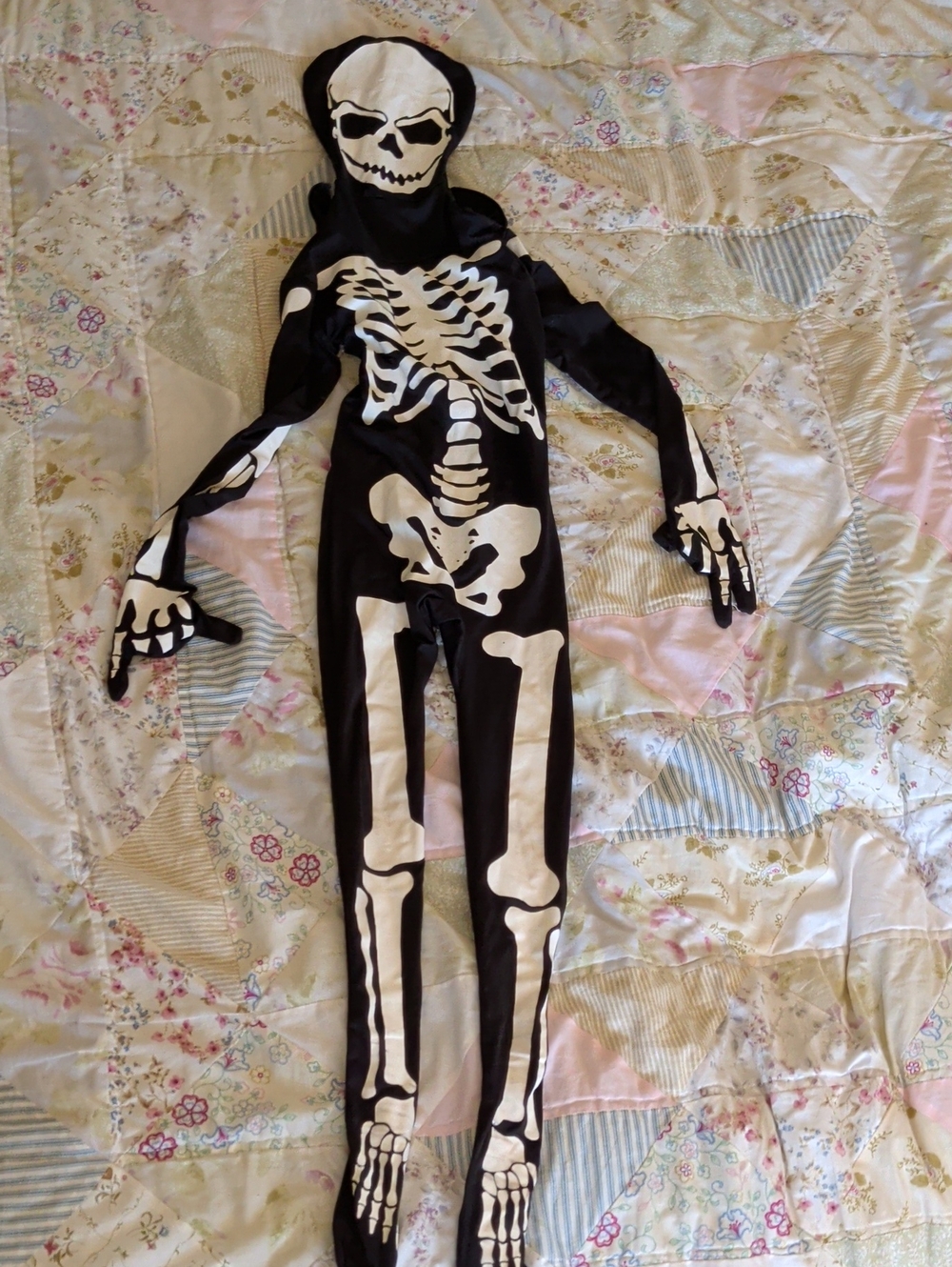 Spirit Black and White Skeleton One-Piece Bodysuit with Hood